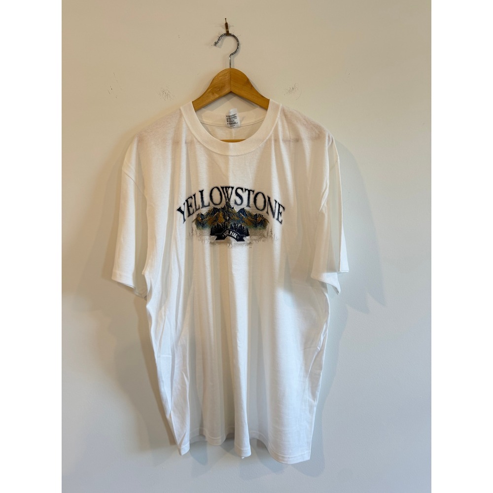 Vintage Anvil Yellowstone National Park T-Shirt White Mens XL Old Faithful 1872